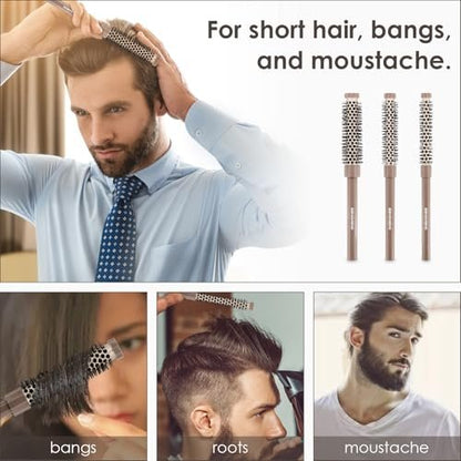 BANGMENG 3-Piece Small Round Brush Set: 3/7, 1/2, 5/8 Inch Barrel Hairbrushes for Blow Drying, Volumizing, and Styling Short Hair, Bangs, Roots