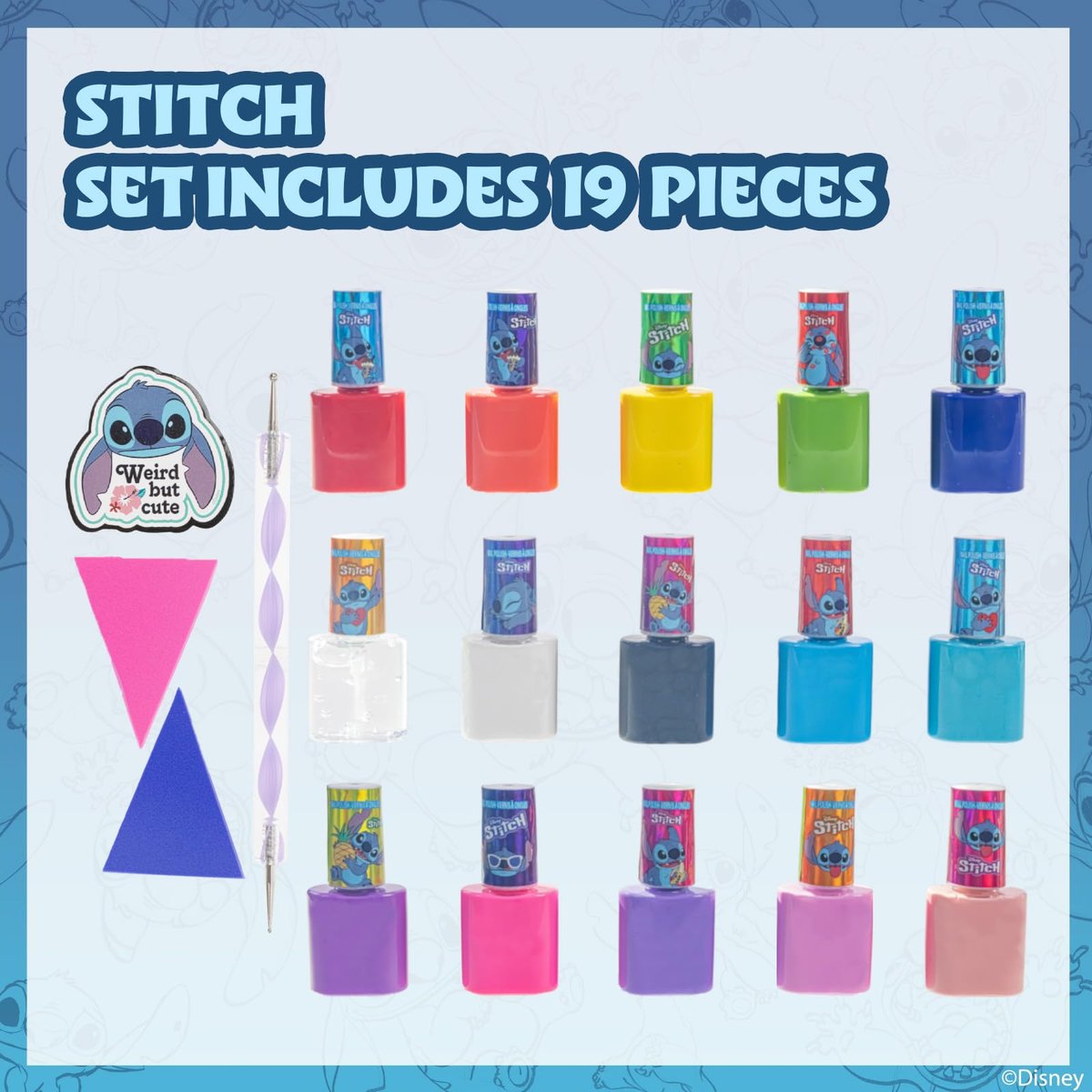 Disney Stitch 15-Piece Water-Based Peel-Off Nail Polish Set for Kids - Townley Girl - görsel 3