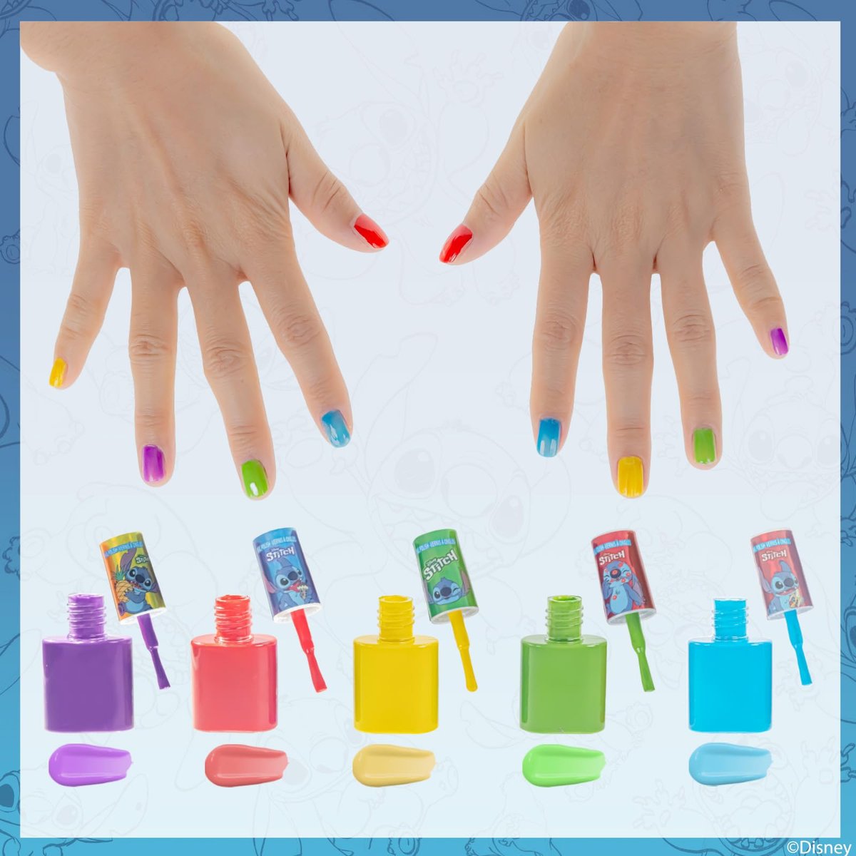 Disney Stitch 15-Piece Water-Based Peel-Off Nail Polish Set for Kids - Townley Girl - görsel 11