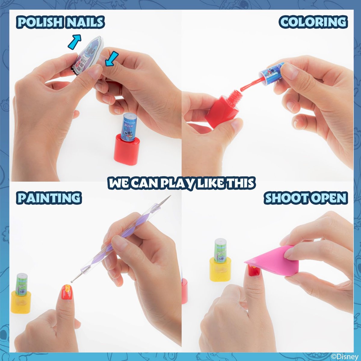 Disney Stitch 15-Piece Water-Based Peel-Off Nail Polish Set for Kids - Townley Girl - görsel 7
