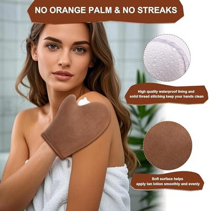 4 in 1 Luxury Velvet Tanning Mitt Set - Self Tanner Applicator with Brush & Back Applicator for Streak-Free Glow Avelisse