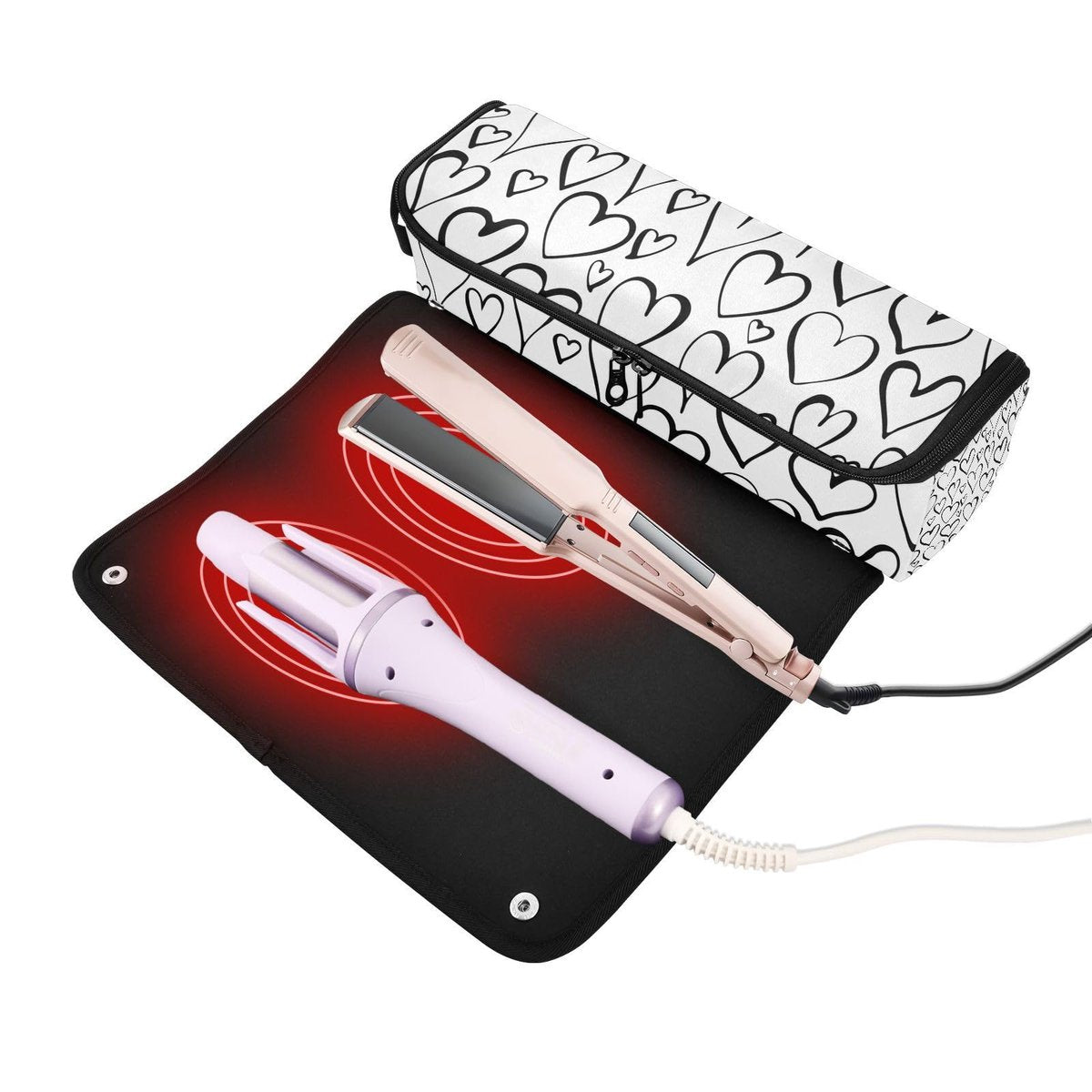 2-in-1 Curling Iron Travel Case and Heat Resistant Mat - Waterproof Portable Open Flat Travel Bag for Hot Tools, Hair Straighteners, and Curling Irons - Hair Accessories Organizer - görsel 3