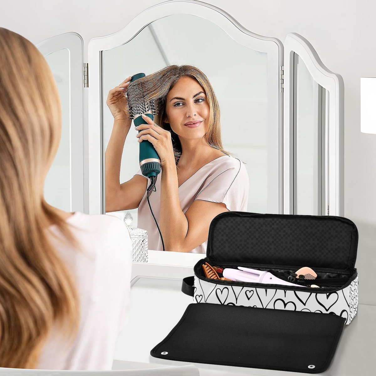 2-in-1 Curling Iron Travel Case and Heat Resistant Mat - Waterproof Portable Open Flat Travel Bag for Hot Tools, Hair Straighteners, and Curling Irons - Hair Accessories Organizer - görsel 11