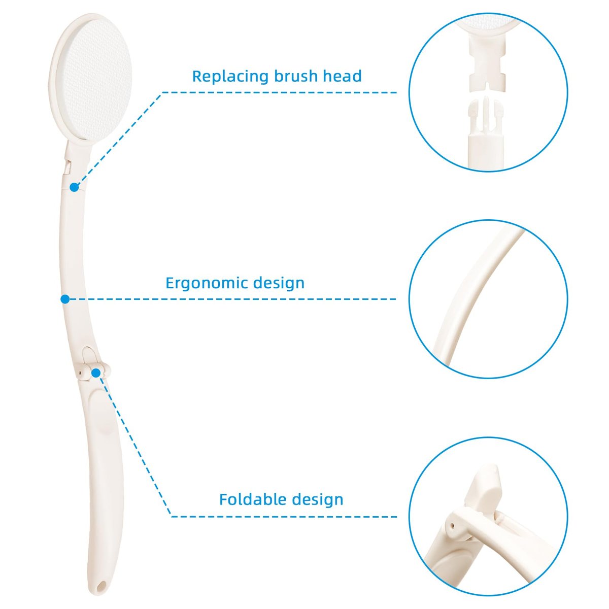 Topfinder Lotion Applicator for Back, Legs, Feet - Self Application of Sunscreen, Self-Tanning, Skin Cream, Acne Treatment - Beige EVA - görsel 13