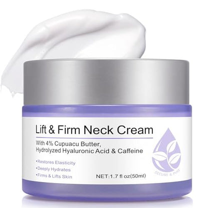 ZIXAOK Neck Cream for Tightening and Firming - Instant Face Lift Cream with Hyaluronic Acid & Vitamin E - Wrinkle Reduction & Deep Hydration for All Skin Types, 1.7 fl oz