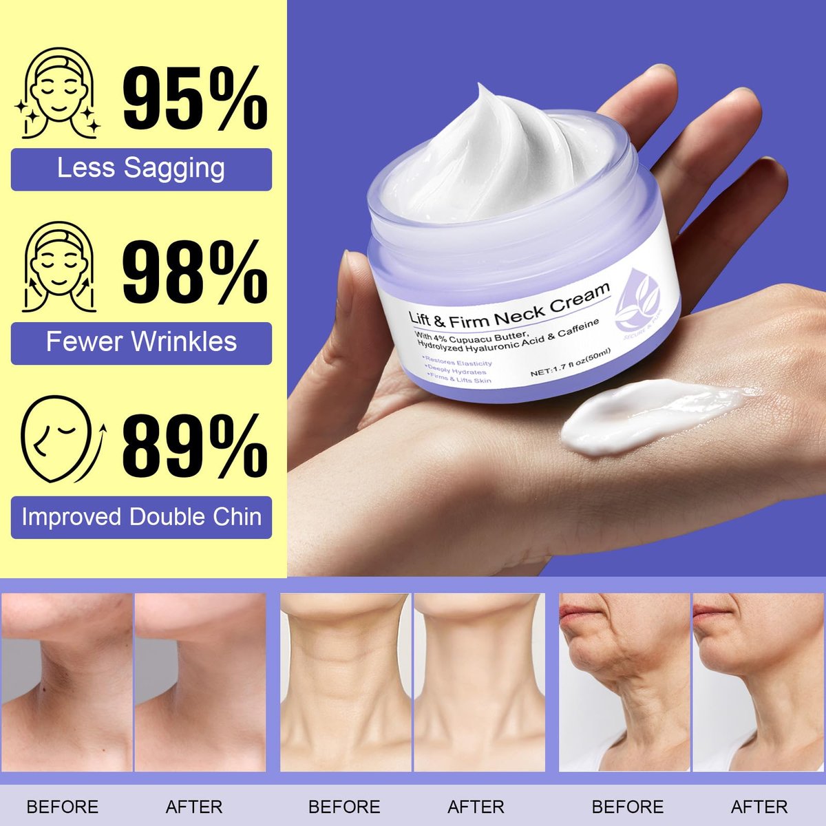 ZIXAOK Neck Cream for Tightening and Firming - Instant Face Lift Cream with Hyaluronic Acid & Vitamin E - Wrinkle Reduction & Deep Hydration for All Skin Types, 1.7 fl oz - görsel 15