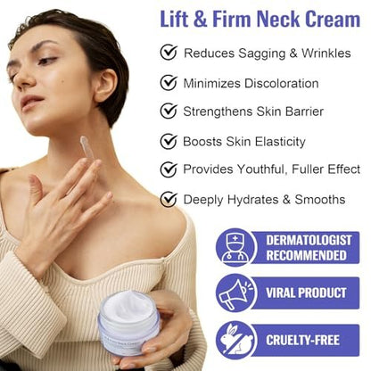 ZIXAOK Neck Cream for Tightening and Firming - Instant Face Lift Cream with Hyaluronic Acid & Vitamin E - Wrinkle Reduction & Deep Hydration for All Skin Types, 1.7 fl oz