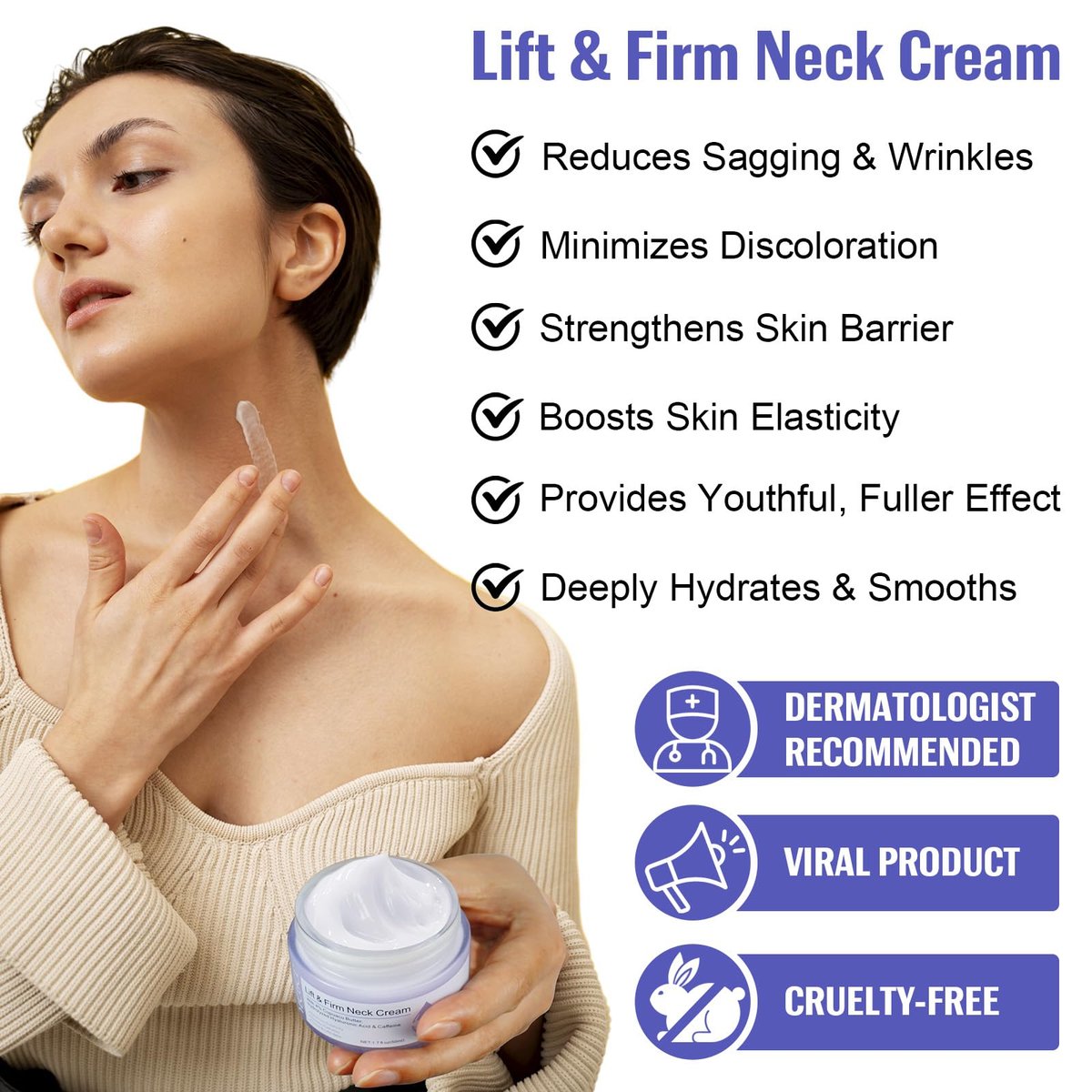 ZIXAOK Neck Cream for Tightening and Firming - Instant Face Lift Cream with Hyaluronic Acid & Vitamin E - Wrinkle Reduction & Deep Hydration for All Skin Types, 1.7 fl oz - görsel 7
