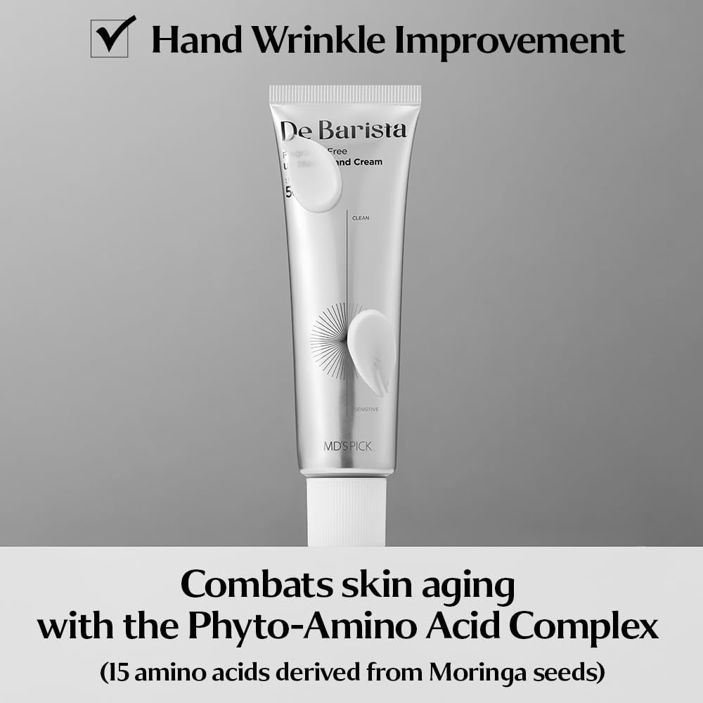 MD'S PICK De Barista Sun Shield Hand Cream SPF50+/PA++++ 50g – Fragrance-Free, Vegan, Lightweight UV Protect Hand Moisturizer Avelisse