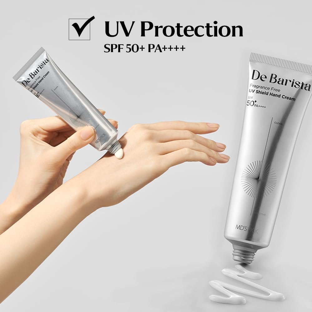 MD'S PICK De Barista Sun Shield Hand Cream SPF50+/PA++++ 50g – Fragrance-Free, Vegan, Lightweight UV Protect Hand Moisturizer Avelisse