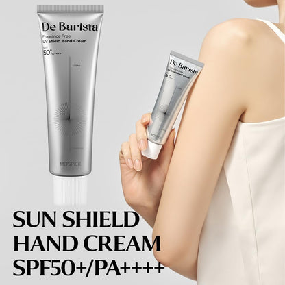 MD'S PICK De Barista Sun Shield Hand Cream SPF50+/PA++++ 50g – Fragrance-Free, Vegan, Lightweight UV Protect Hand Moisturizer Avelisse