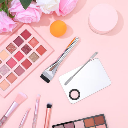 Ouligay 3-Piece Makeup Spatula Set with Mixing Palette – Metal Foundation Spatula & Palette Tray for Precise Makeup Application