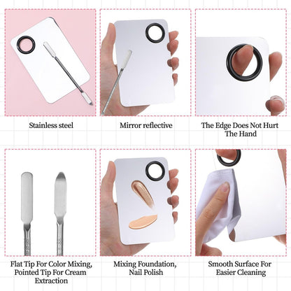 Ouligay 3-Piece Makeup Spatula Set with Mixing Palette – Metal Foundation Spatula & Palette Tray for Precise Makeup Application
