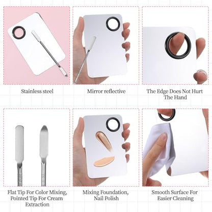 Ouligay 3-Piece Makeup Spatula Set with Mixing Palette – Metal Foundation Spatula & Palette Tray for Precise Makeup Application