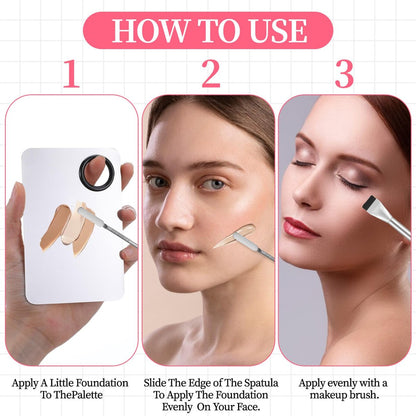 Ouligay 3-Piece Makeup Spatula Set with Mixing Palette – Metal Foundation Spatula & Palette Tray for Precise Makeup Application