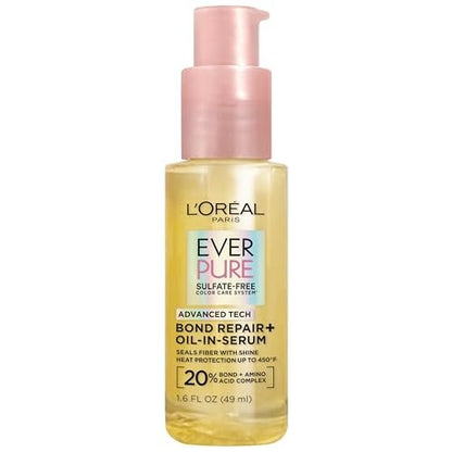 L'Oreal Paris EverPure Bond Repair Hair Oil-in-Serum – Heat Protectant & Strengthening Treatment for Damaged, Color-Treated Hair, 1.6 Fl Oz