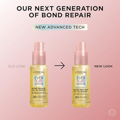 L'Oreal Paris EverPure Bond Repair Hair Oil-in-Serum – Heat Protectant & Strengthening Treatment for Damaged, Color-Treated Hair, 1.6 Fl Oz