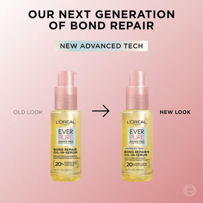 L'Oreal Paris EverPure Bond Repair Hair Oil-in-Serum – Heat Protectant & Strengthening Treatment for Damaged, Color-Treated Hair, 1.6 Fl Oz