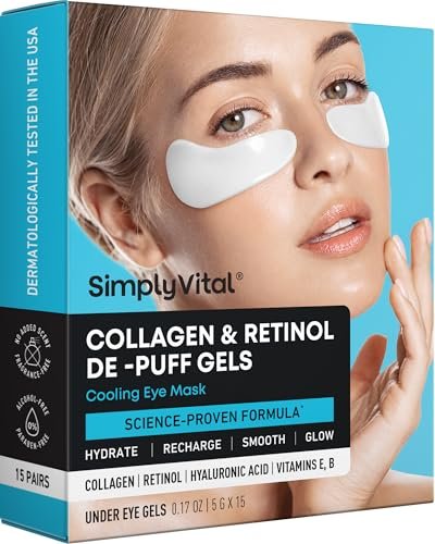 Under Eye Patches for Puffy Eyes and Dark Circles - Cooling Eye Masks with Collagen, Hyaluronic Acid & Retinol - Depuffing Undereye Mask Patches - 15 Pairs