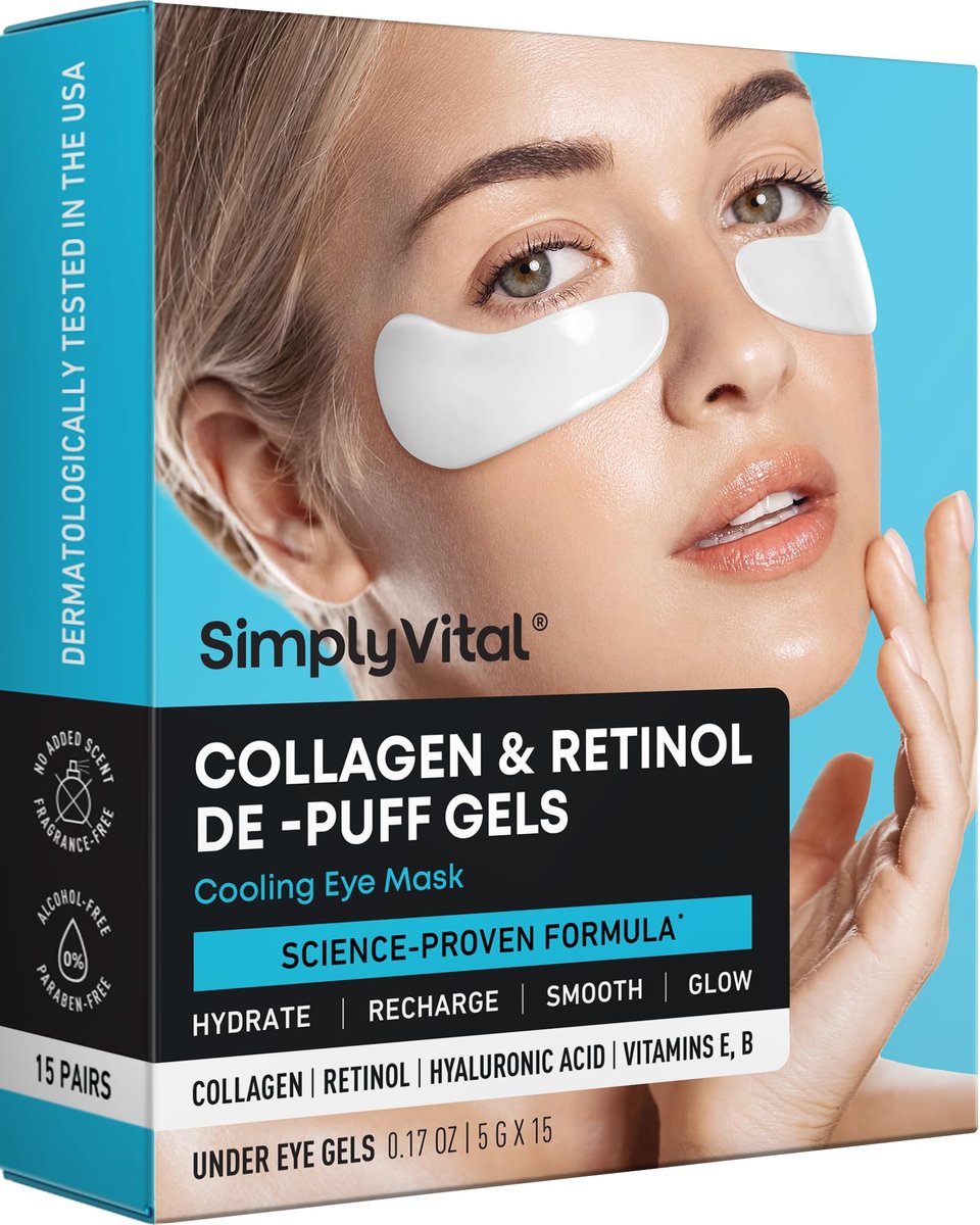 Under Eye Patches for Puffy Eyes and Dark Circles - Cooling Eye Masks with Collagen, Hyaluronic Acid & Retinol - Depuffing Undereye Mask Patches - 15 Pairs - görsel 1