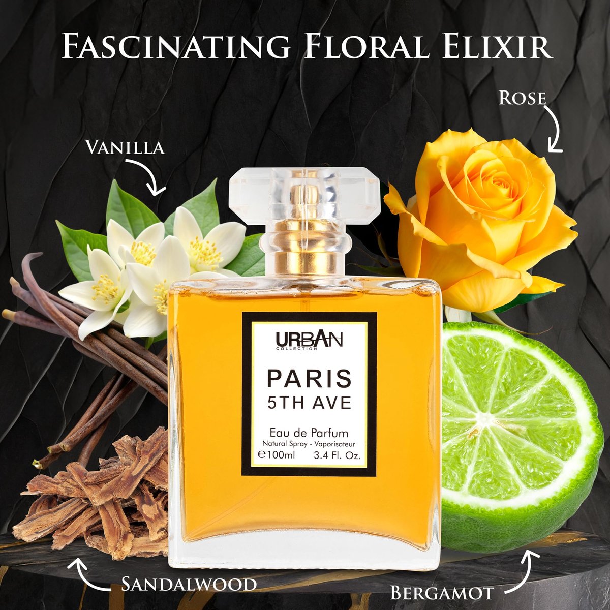 URBAN COLLECTION Paris 5th Avenue for Women Eau De Parfum - Elegant 100ml Bottle with Aldehydes, Neroli, Ylang Ylang, Bergamot & Peach Avelisse