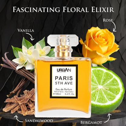URBAN COLLECTION Paris 5th Avenue for Women Eau De Parfum - Elegant 100ml Bottle with Aldehydes, Neroli, Ylang Ylang, Bergamot & Peach Avelisse