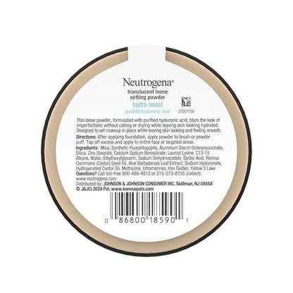 Neutrogena Hydro Boost Translucent Loose Setting Powder with Purified Hyaluronic Acid for Smooth Skin, Blurs Imperfections and Sets Makeup, Lightweight Face Powder, .44 oz