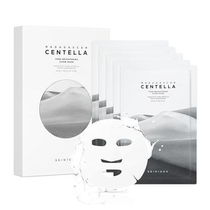 SKIN1004 Tone Glow Mask – Hydrating Facial Sheet Mask for Radiant Skin & Uneven Skin Tone with Madagascar Centella, Korean Skincare, 25ml x 5ea Avelisse
