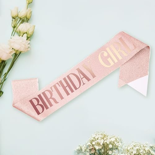 Piriuuo Rose Gold Birthday Sash – Glitter Happy Birthday Sash for Women & Girls, Satin Cloth Birthday Party Decorations - görsel 14
