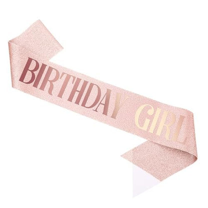 Piriuuo Rose Gold Birthday Sash – Glitter Happy Birthday Sash for Women & Girls, Satin Cloth Birthday Party Decorations