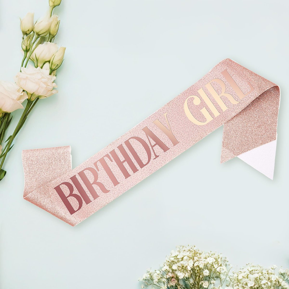 Piriuuo Rose Gold Birthday Sash – Glitter Happy Birthday Sash for Women & Girls, Satin Cloth Birthday Party Decorations - görsel 13