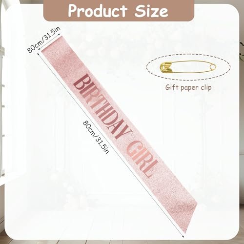 Piriuuo Rose Gold Birthday Sash – Glitter Happy Birthday Sash for Women & Girls, Satin Cloth Birthday Party Decorations - görsel 4