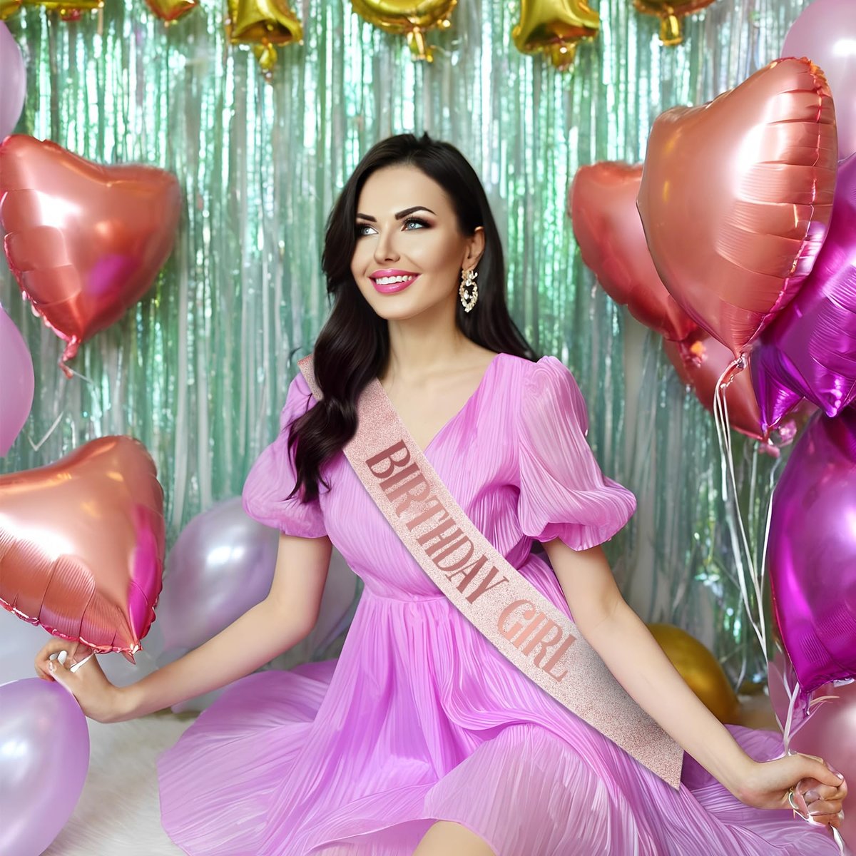 Piriuuo Rose Gold Birthday Sash – Glitter Happy Birthday Sash for Women & Girls, Satin Cloth Birthday Party Decorations - görsel 9