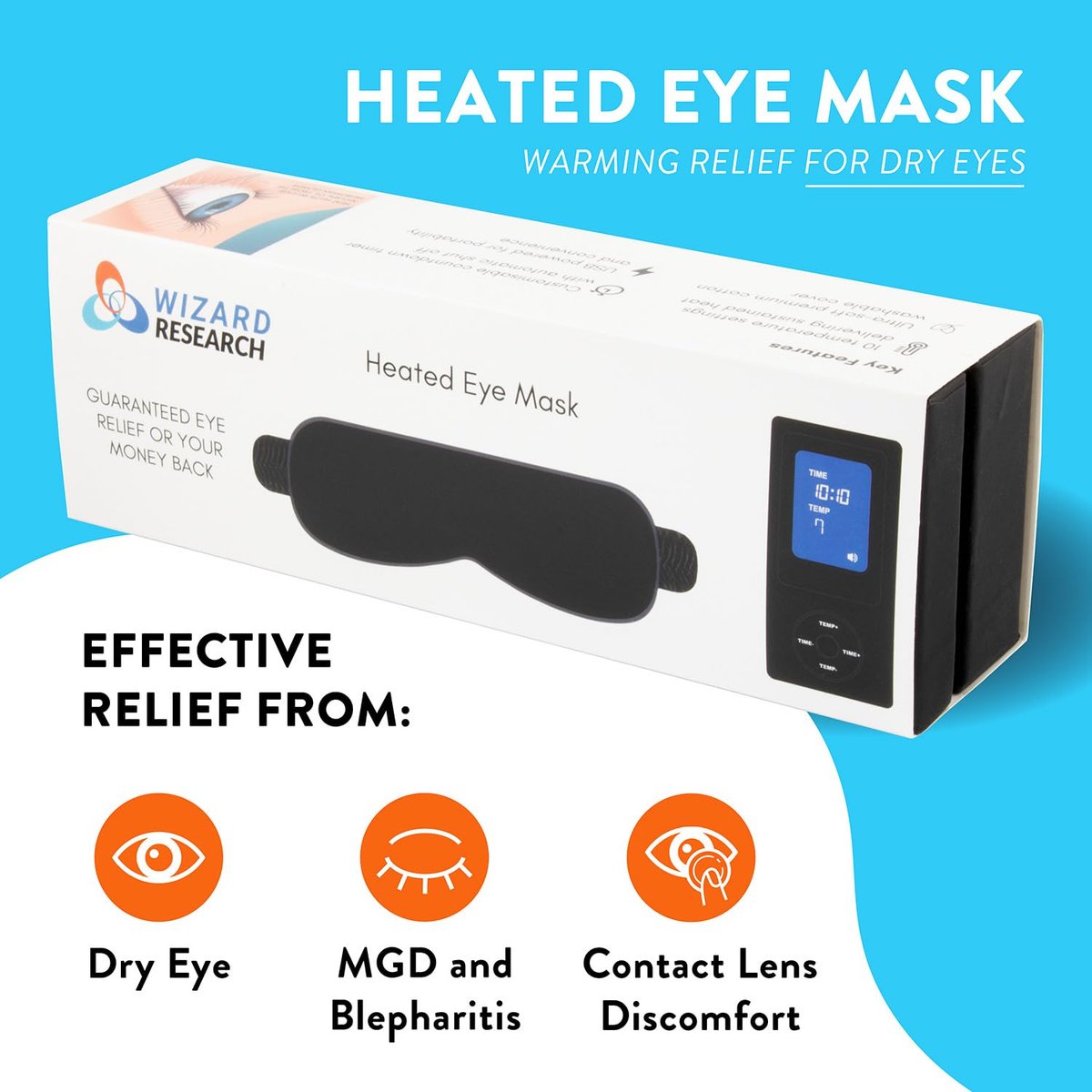 WIZARD RESEARCH Electric Heated Eye Mask – 10 Heat Levels for Dry Eyes, Styes, Puffiness, Computer Strain & More – 2025 Model Avelisse