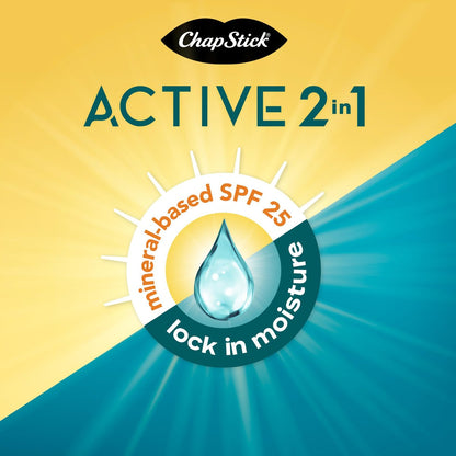 ChapStick Active 2-in-1 Unscented Lip Balm with Mineral SPF 25 Sunscreen - 0.18 oz, 3-Pack