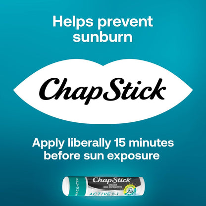 ChapStick Active 2-in-1 Unscented Lip Balm with Mineral SPF 25 Sunscreen - 0.18 oz, 3-Pack
