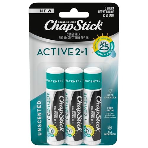 ChapStick Active 2-in-1 Unscented Lip Balm with Mineral SPF 25 Sunscreen - 0.18 oz, 3-Pack - görsel 2