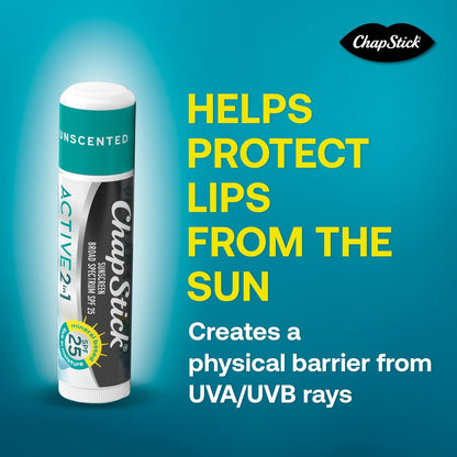 ChapStick Active 2-in-1 Unscented Lip Balm with Mineral SPF 25 Sunscreen - 0.18 oz, 3-Pack