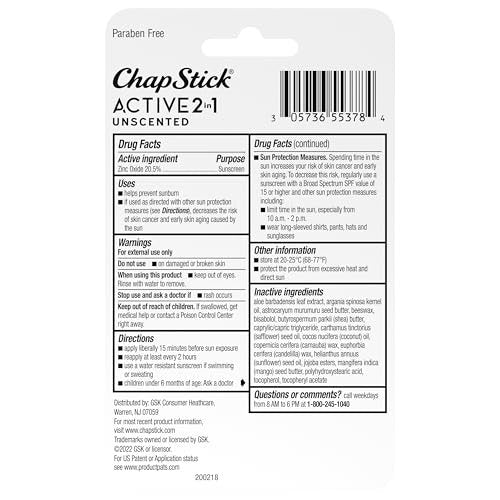 ChapStick Active 2-in-1 Unscented Lip Balm with Mineral SPF 25 Sunscreen - 0.18 oz, 3-Pack - görsel 18