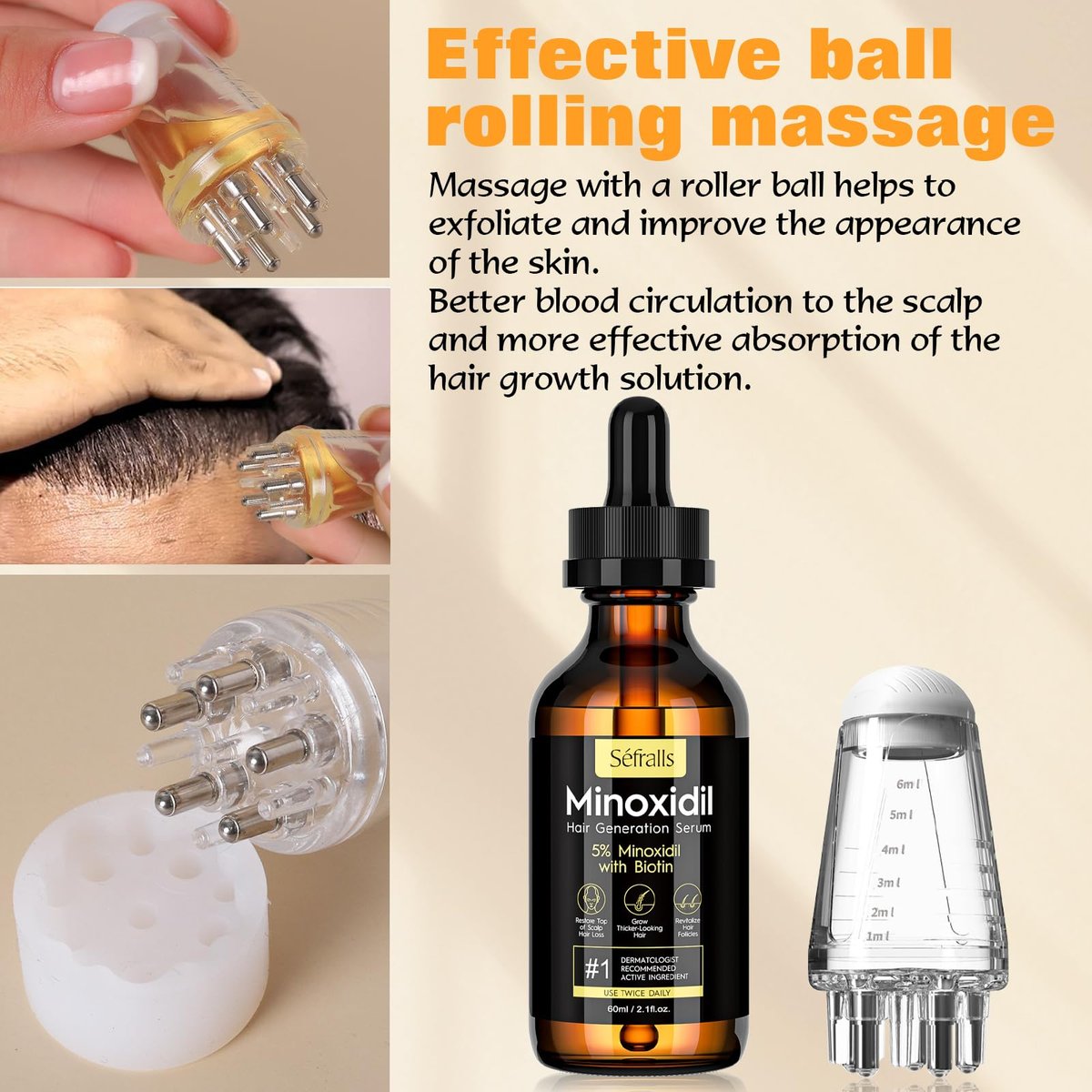 5% Minoxidil Hair Growth Oil for Men & Women Kit - Extra Strength Regrowth Serum, Topical Hair Loss Treatment, Thicker Healthier Hair & Beard Growth Kit, 2.11 fl.oz Avelisse