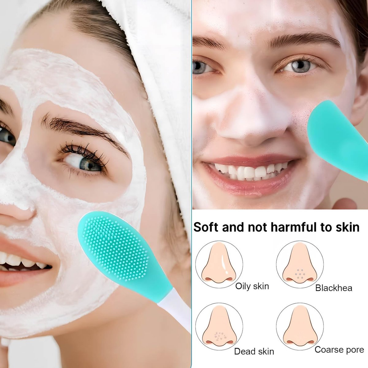 2-in-1 Silicone Facial Cleansing Brush – Exfoliate, Massage, Remove Blackheads, Deep Pore Cleansing & DIY Mask Applicator - görsel 5