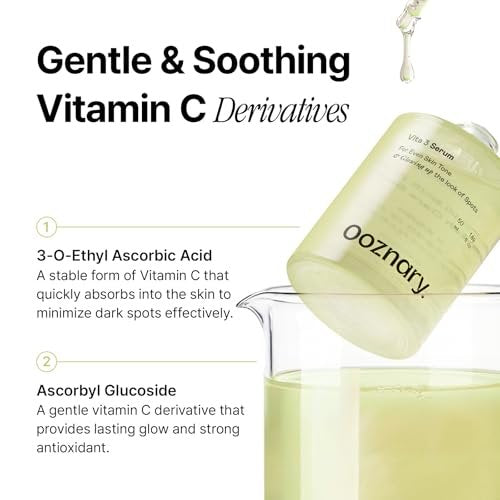 Ooznary Vita 3 Serum with Vitamin C Derivatives, Niacinamide, and Glutathione – Korean Skin Care for Uneven Skin Tone & Dull Skin, 1.69 fl.oz (50ml) Avelisse