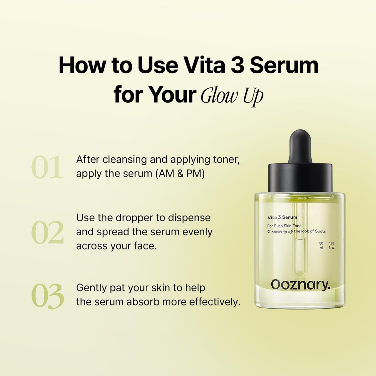 Ooznary Vita 3 Serum with Vitamin C Derivatives, Niacinamide, and Glutathione – Korean Skin Care for Uneven Skin Tone & Dull Skin, 1.69 fl.oz (50ml) Avelisse
