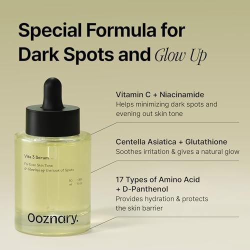 Ooznary Vita 3 Serum with Vitamin C Derivatives, Niacinamide, and Glutathione – Korean Skin Care for Uneven Skin Tone & Dull Skin, 1.69 fl.oz (50ml) Avelisse