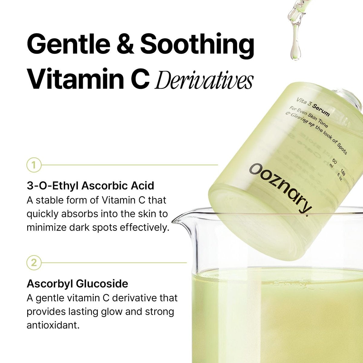 Ooznary Vita 3 Serum with Vitamin C Derivatives, Niacinamide, and Glutathione – Korean Skin Care for Uneven Skin Tone & Dull Skin, 1.69 fl.oz (50ml) Avelisse