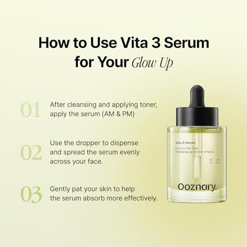 Ooznary Vita 3 Serum with Vitamin C Derivatives, Niacinamide, and Glutathione – Korean Skin Care for Uneven Skin Tone & Dull Skin, 1.69 fl.oz (50ml) Avelisse