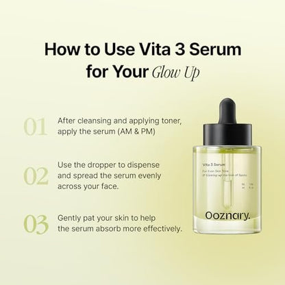 Ooznary Vita 3 Serum with Vitamin C Derivatives, Niacinamide, and Glutathione – Korean Skin Care for Uneven Skin Tone & Dull Skin, 1.69 fl.oz (50ml) Avelisse