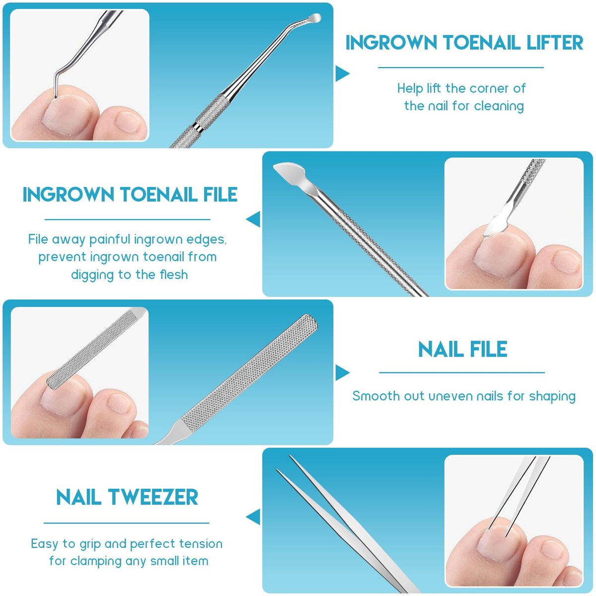 Professional Ingrown Toenail Removal Kit - Complete Stainless Steel Tool Set with Corrector Drops, Patches, Clipper, and File Lifter - görsel 10