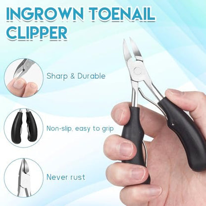 Professional Ingrown Toenail Removal Kit - Complete Stainless Steel Tool Set with Corrector Drops, Patches, Clipper, and File Lifter