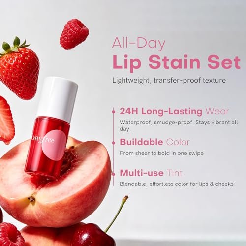 bayfree Lip Tint Stain Set - 7 PCS Long Lasting Waterproof Lip Stain, Lightweight Non-Sticky Transfer-Proof Matte Finish (Fruit Land) Avelisse